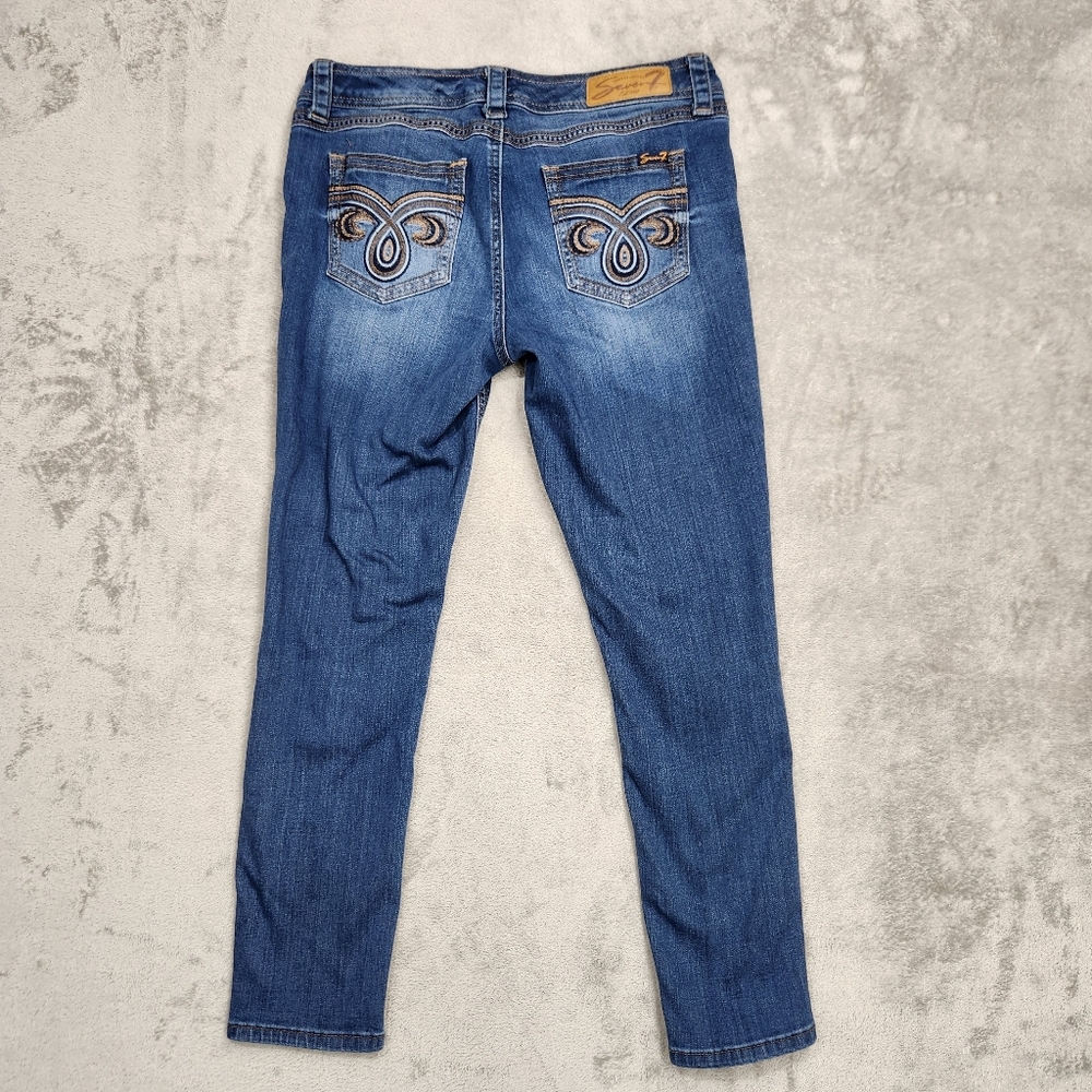 Seven7 Women's Rocker Slim Jeans Size 8 Blue Denim Embroidered Pockets